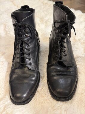 Women's Black Leather Lace-Up Ankle Booties